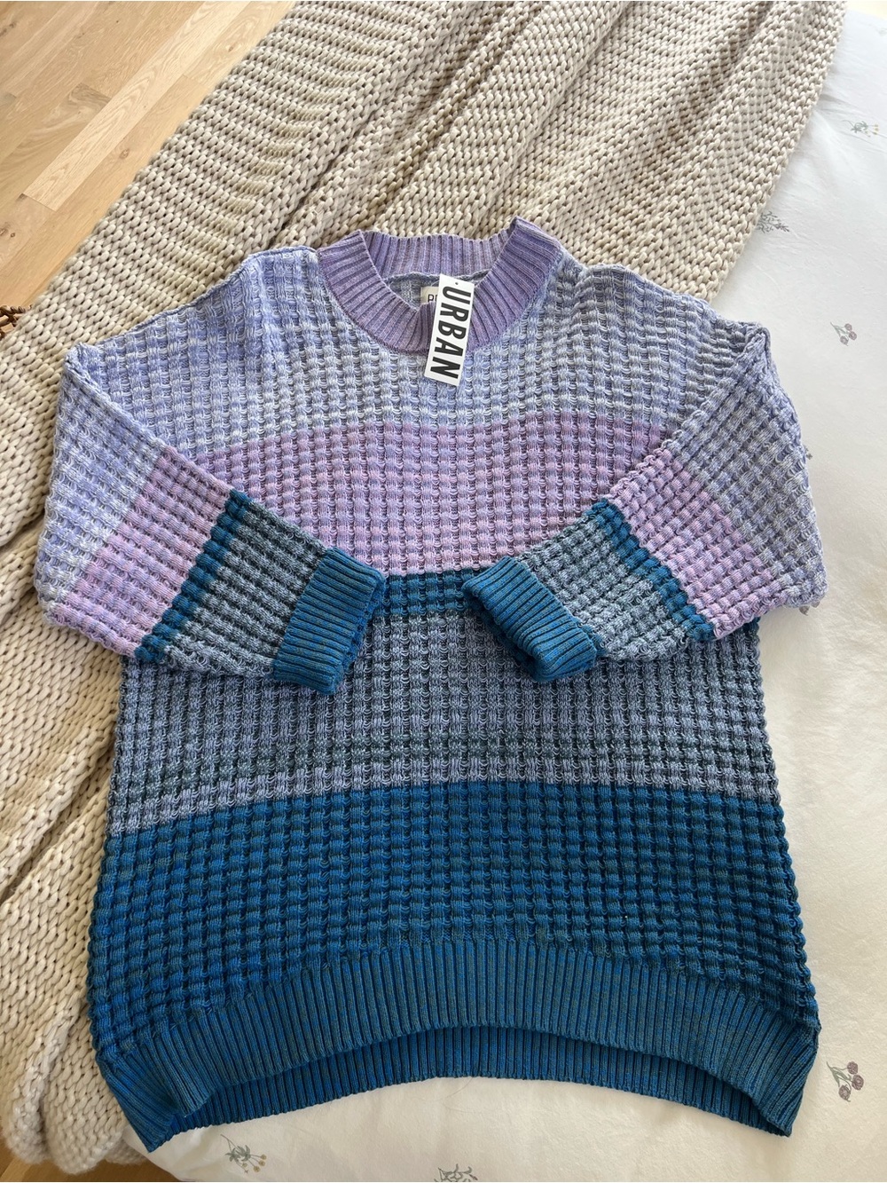 BDG Colorblock Waffle Knit Sweater - Lavender, Gray & Teal
